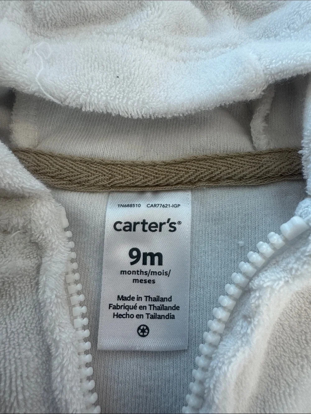 Carter's Cream Hooded Zip Jacket & Jogger Set with Animal Face